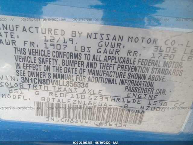 Photo 8 VIN: 3N1CN8DV4LL856334 - NISSAN VERSA 