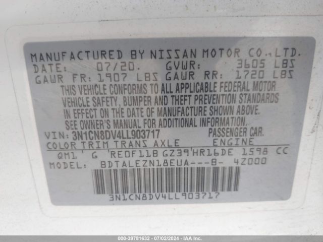 Photo 8 VIN: 3N1CN8DV4LL903717 - NISSAN VERSA 