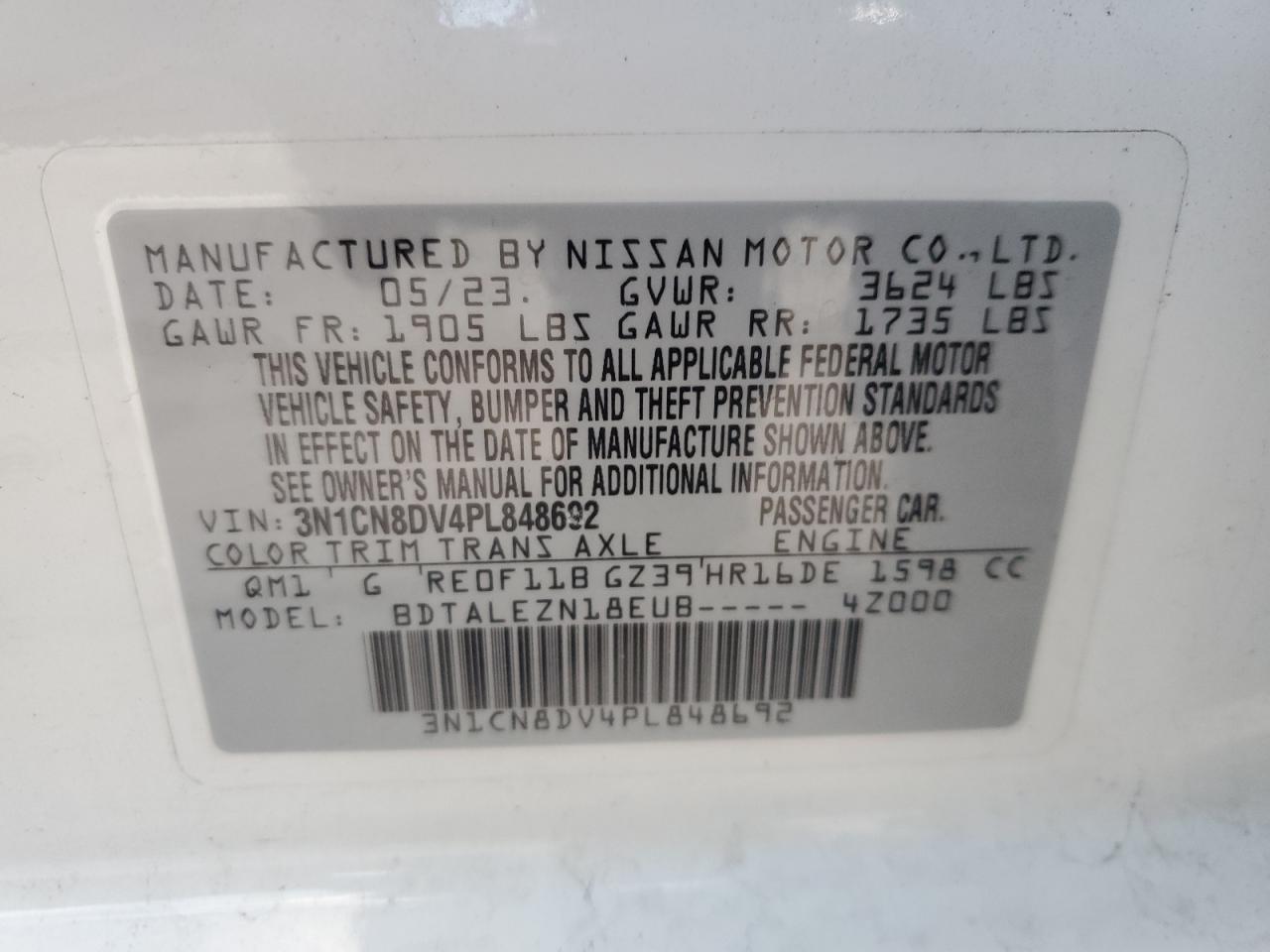 Photo 11 VIN: 3N1CN8DV4PL848692 - NISSAN VERSA 