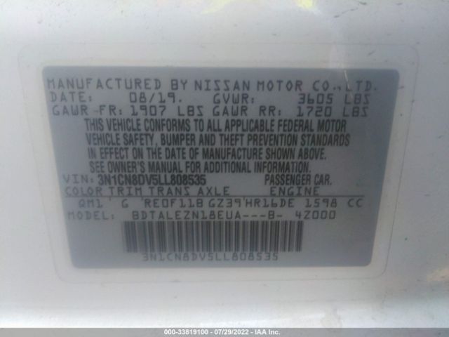 Photo 8 VIN: 3N1CN8DV5LL808535 - NISSAN VERSA 