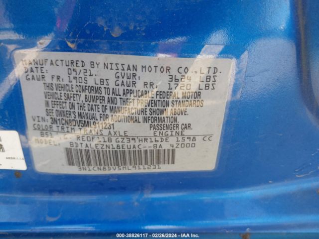 Photo 8 VIN: 3N1CN8DV5ML911231 - NISSAN VERSA 