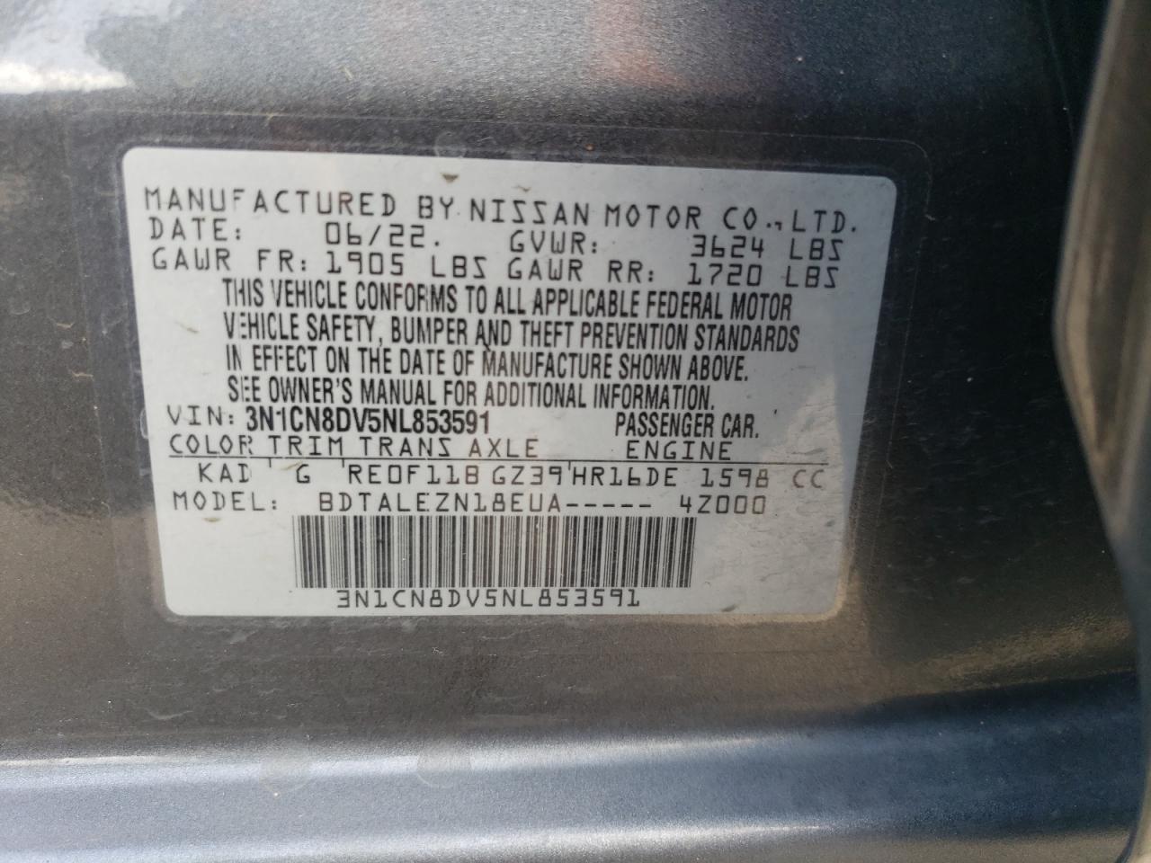 Photo 12 VIN: 3N1CN8DV5NL853591 - NISSAN VERSA 