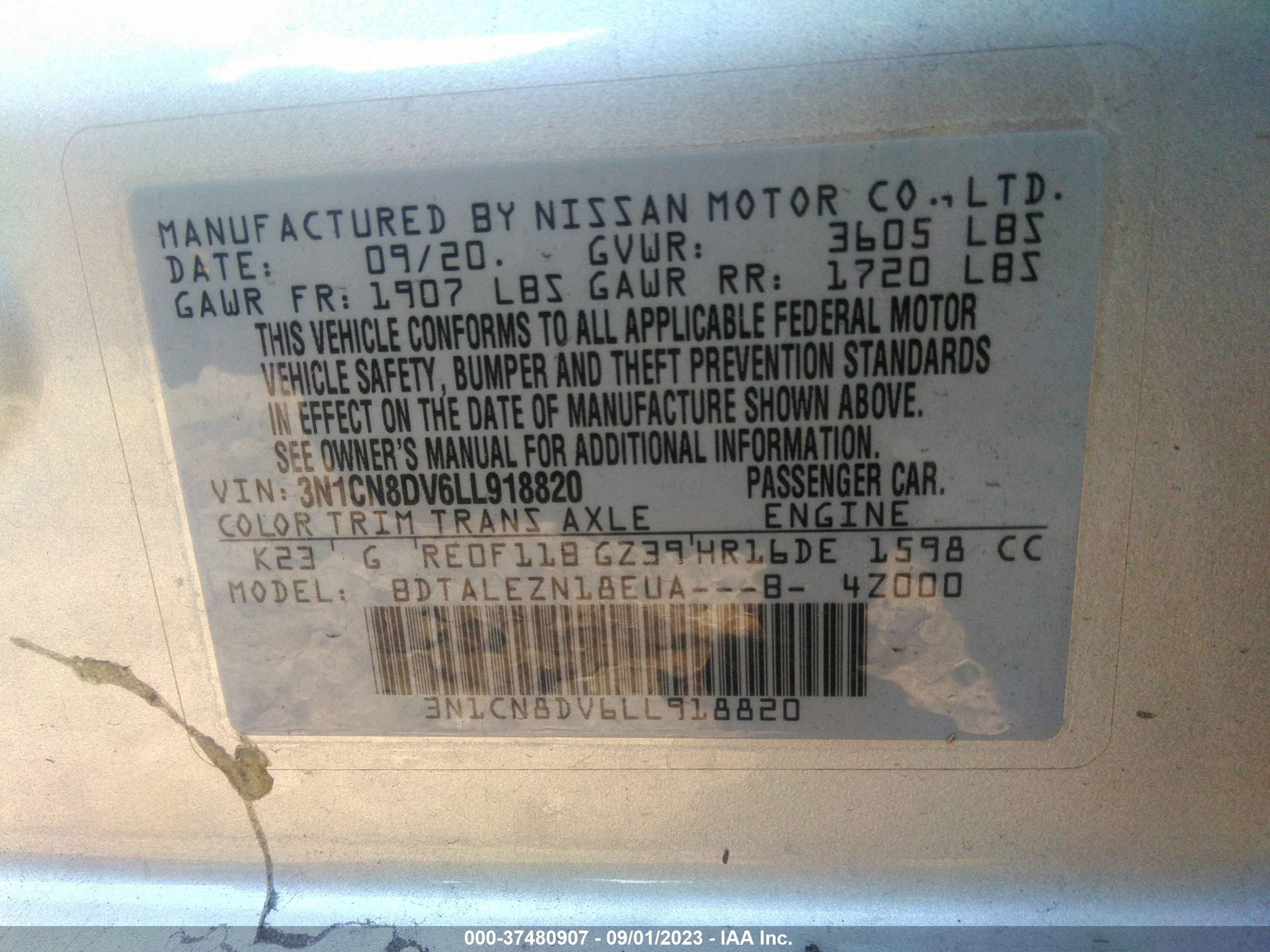 Photo 8 VIN: 3N1CN8DV6LL918820 - NISSAN VERSA 