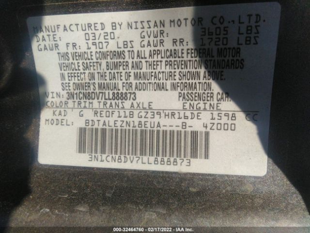 Photo 8 VIN: 3N1CN8DV7LL888873 - NISSAN VERSA 