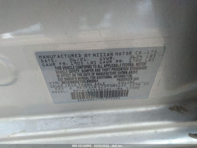 Photo 8 VIN: 3N1CN8DV7ML895551 - NISSAN VERSA 