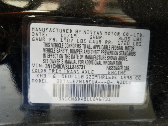 Photo 9 VIN: 3N1CN8DV8LL846731 - NISSAN VERSA S 