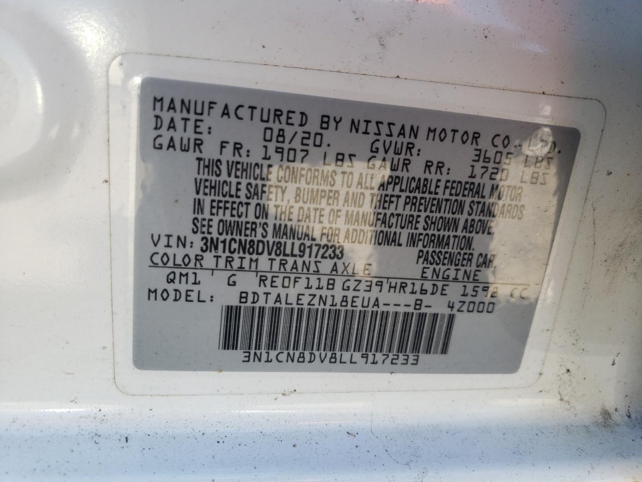 Photo 11 VIN: 3N1CN8DV8LL917233 - NISSAN VERSA 