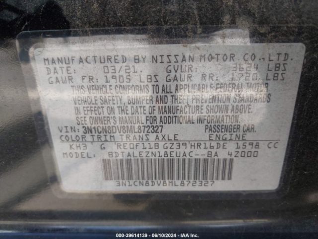 Photo 8 VIN: 3N1CN8DV8ML872327 - NISSAN VERSA 