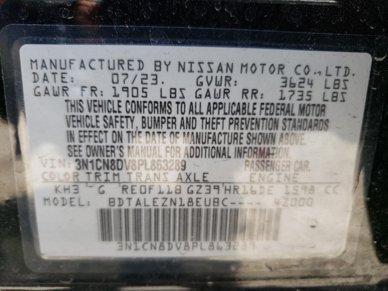 Photo 11 VIN: 3N1CN8DV8PL863289 - NISSAN VERSA 