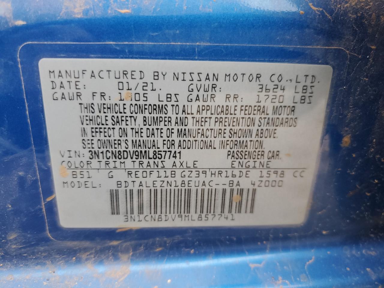 Photo 11 VIN: 3N1CN8DV9ML857741 - NISSAN VERSA 