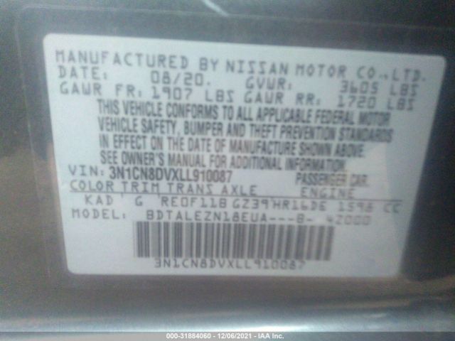 Photo 8 VIN: 3N1CN8DVXLL910087 - NISSAN VERSA 