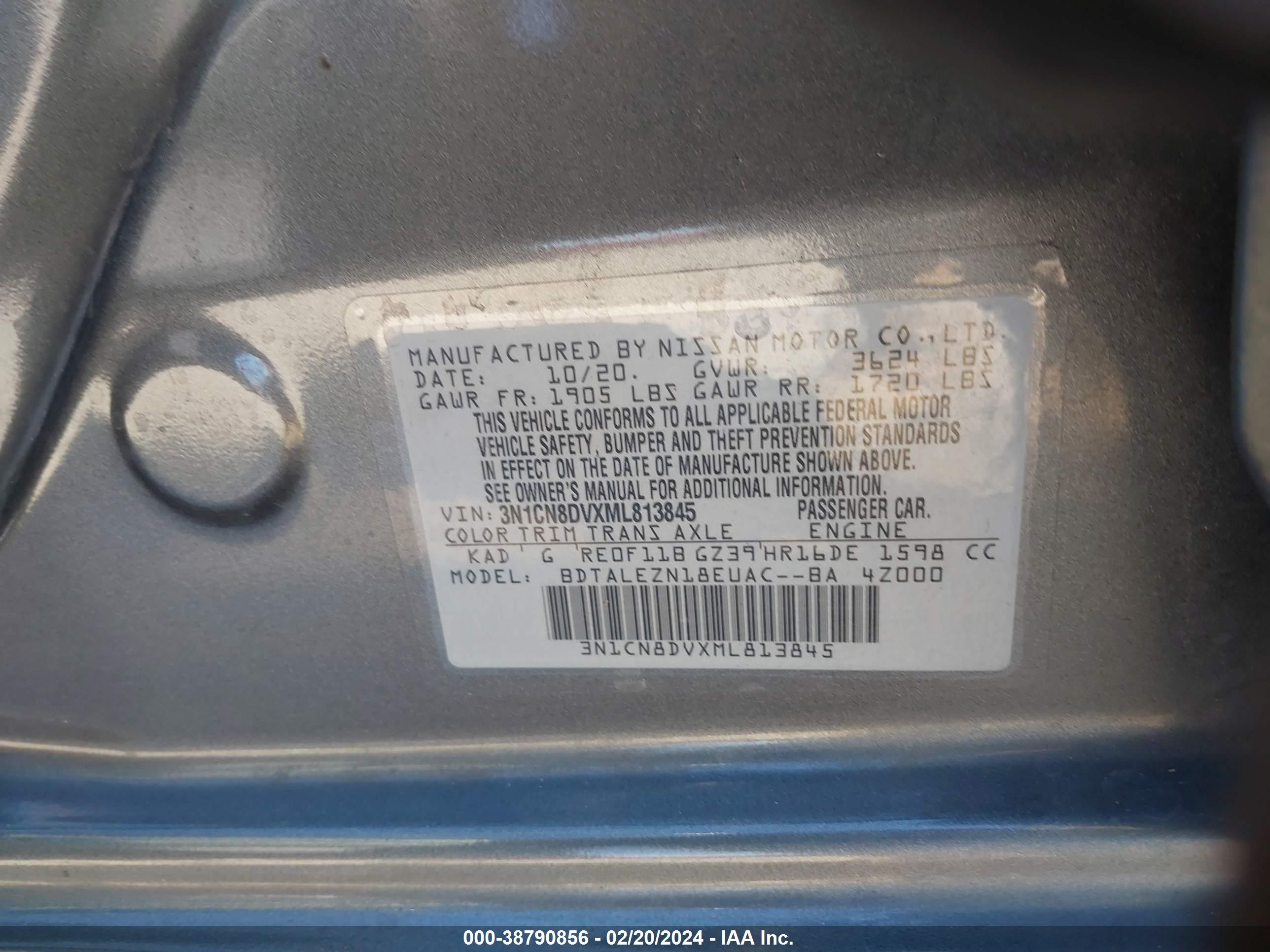 Photo 8 VIN: 3N1CN8DVXML813845 - NISSAN VERSA 