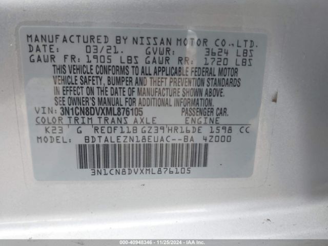 Photo 8 VIN: 3N1CN8DVXML876105 - NISSAN VERSA 