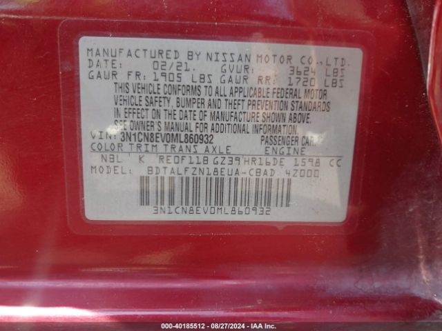 Photo 8 VIN: 3N1CN8EV0ML860932 - NISSAN VERSA 