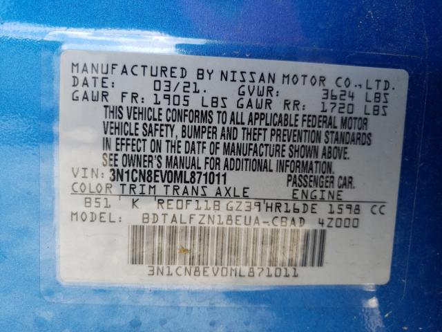 Photo 9 VIN: 3N1CN8EV0ML871011 - NISSAN VERSA SV 