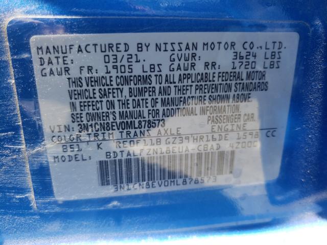 Photo 9 VIN: 3N1CN8EV0ML878573 - NISSAN VERSA SV 