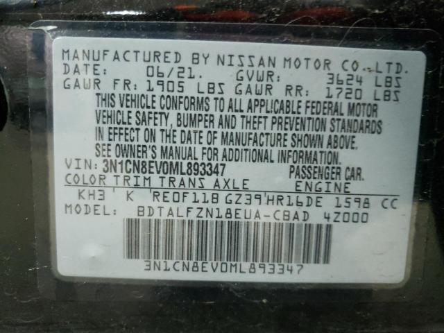 Photo 11 VIN: 3N1CN8EV0ML893347 - NISSAN VERSA SV 