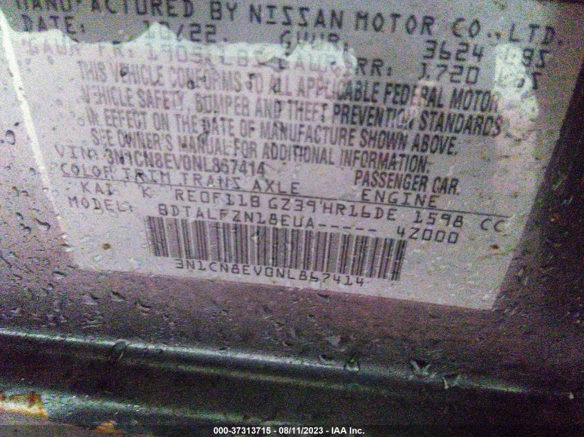 Photo 8 VIN: 3N1CN8EV0NL867414 - NISSAN VERSA 