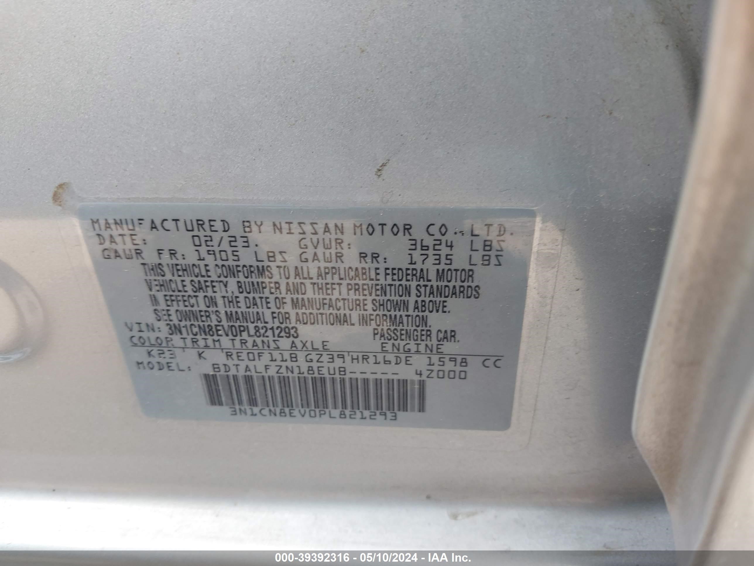 Photo 8 VIN: 3N1CN8EV0PL821293 - NISSAN VERSA 