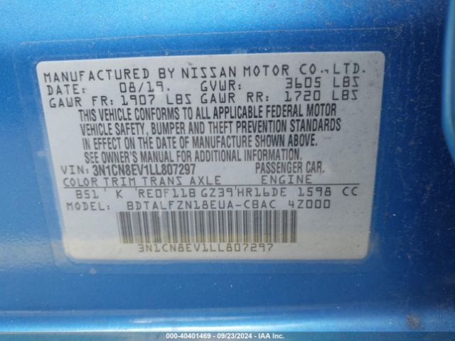 Photo 8 VIN: 3N1CN8EV1LL807297 - NISSAN VERSA 