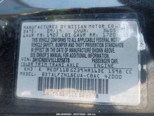 Photo 8 VIN: 3N1CN8EV1LL825878 - NISSAN VERSA 