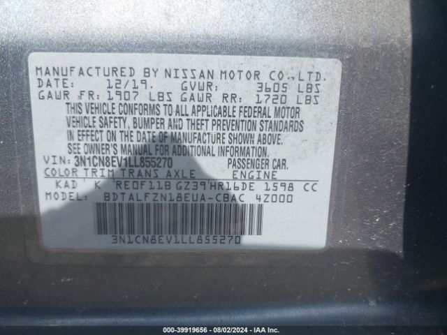 Photo 8 VIN: 3N1CN8EV1LL855270 - NISSAN VERSA 