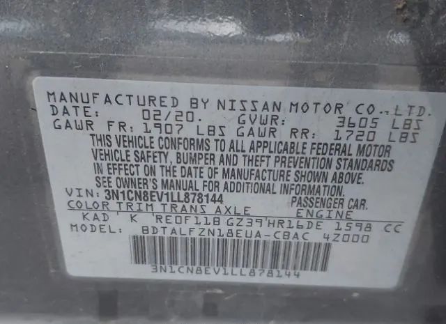 Photo 8 VIN: 3N1CN8EV1LL878144 - NISSAN VERSA 