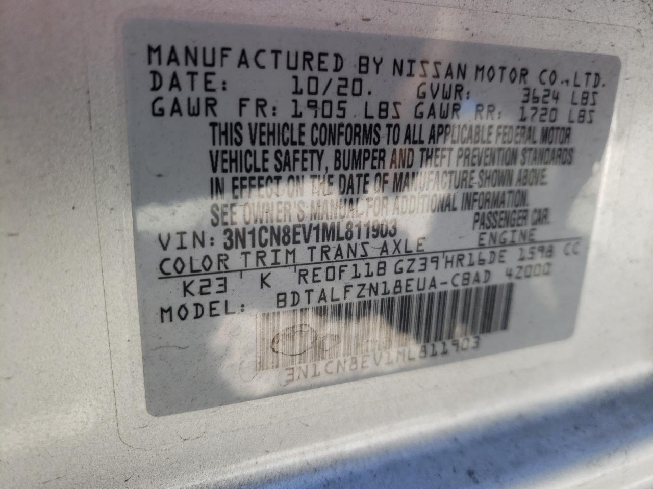 Photo 11 VIN: 3N1CN8EV1ML811903 - NISSAN VERSA 