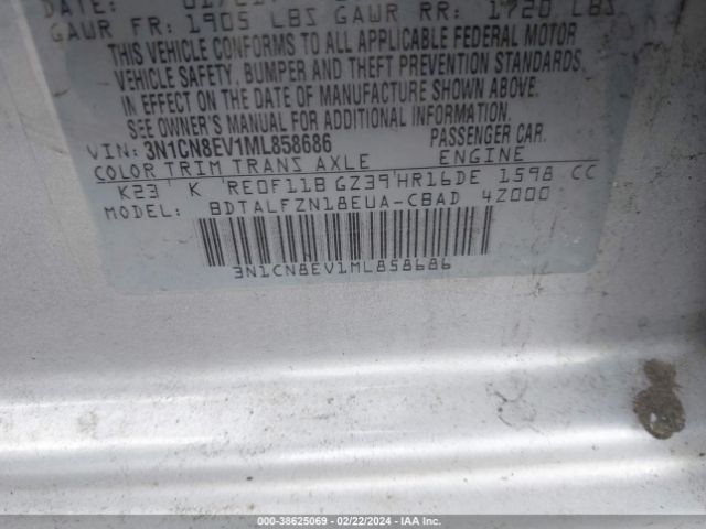 Photo 8 VIN: 3N1CN8EV1ML858686 - NISSAN VERSA 