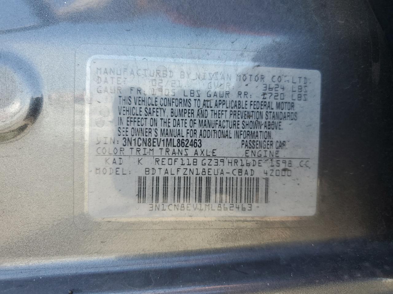 Photo 11 VIN: 3N1CN8EV1ML862463 - NISSAN VERSA 