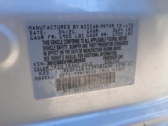 Photo 9 VIN: 3N1CN8EV1ML882633 - NISSAN VERSA SV 