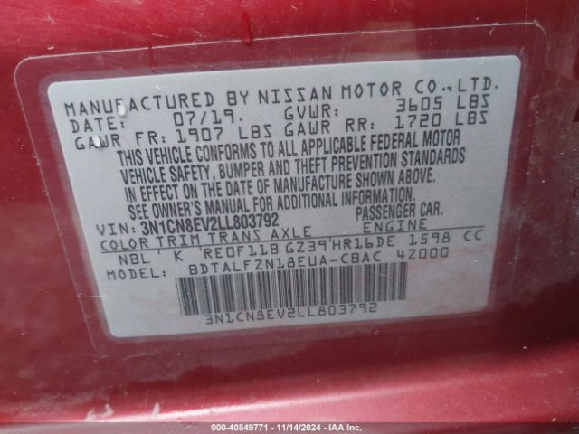 Photo 8 VIN: 3N1CN8EV2LL803792 - NISSAN VERSA 