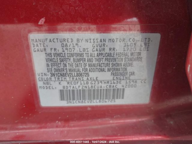 Photo 8 VIN: 3N1CN8EV2LL806725 - NISSAN VERSA 