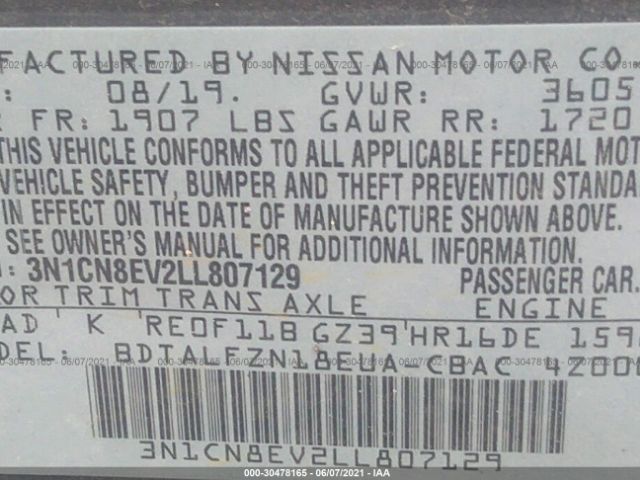 Photo 8 VIN: 3N1CN8EV2LL807129 - NISSAN VERSA 