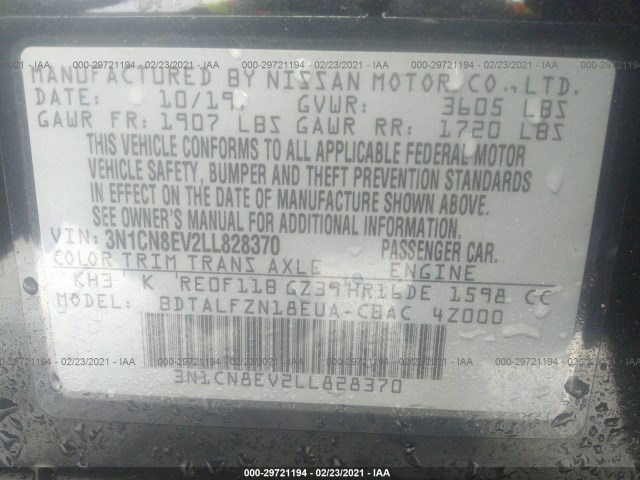 Photo 8 VIN: 3N1CN8EV2LL828370 - NISSAN VERSA 