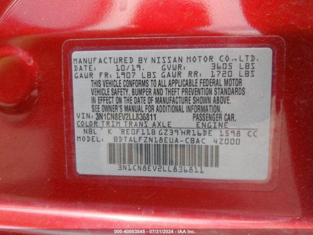 Photo 8 VIN: 3N1CN8EV2LL836811 - NISSAN VERSA 