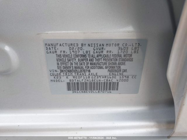 Photo 8 VIN: 3N1CN8EV2LL870716 - NISSAN VERSA 