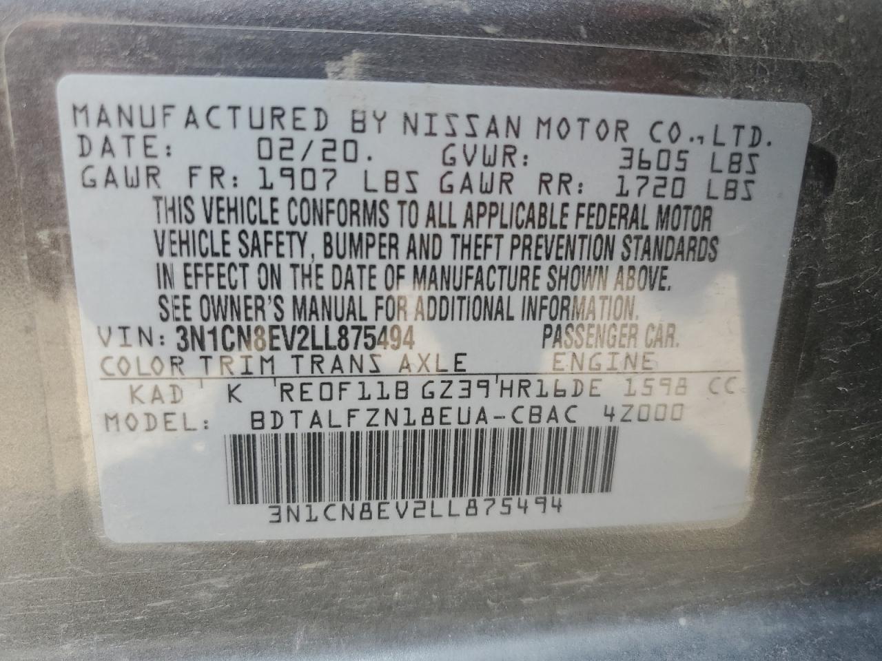 Photo 11 VIN: 3N1CN8EV2LL875494 - NISSAN VERSA 