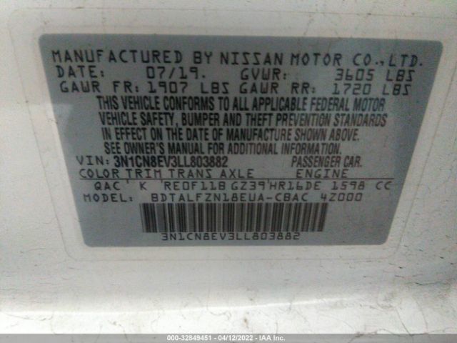 Photo 8 VIN: 3N1CN8EV3LL803882 - NISSAN VERSA 