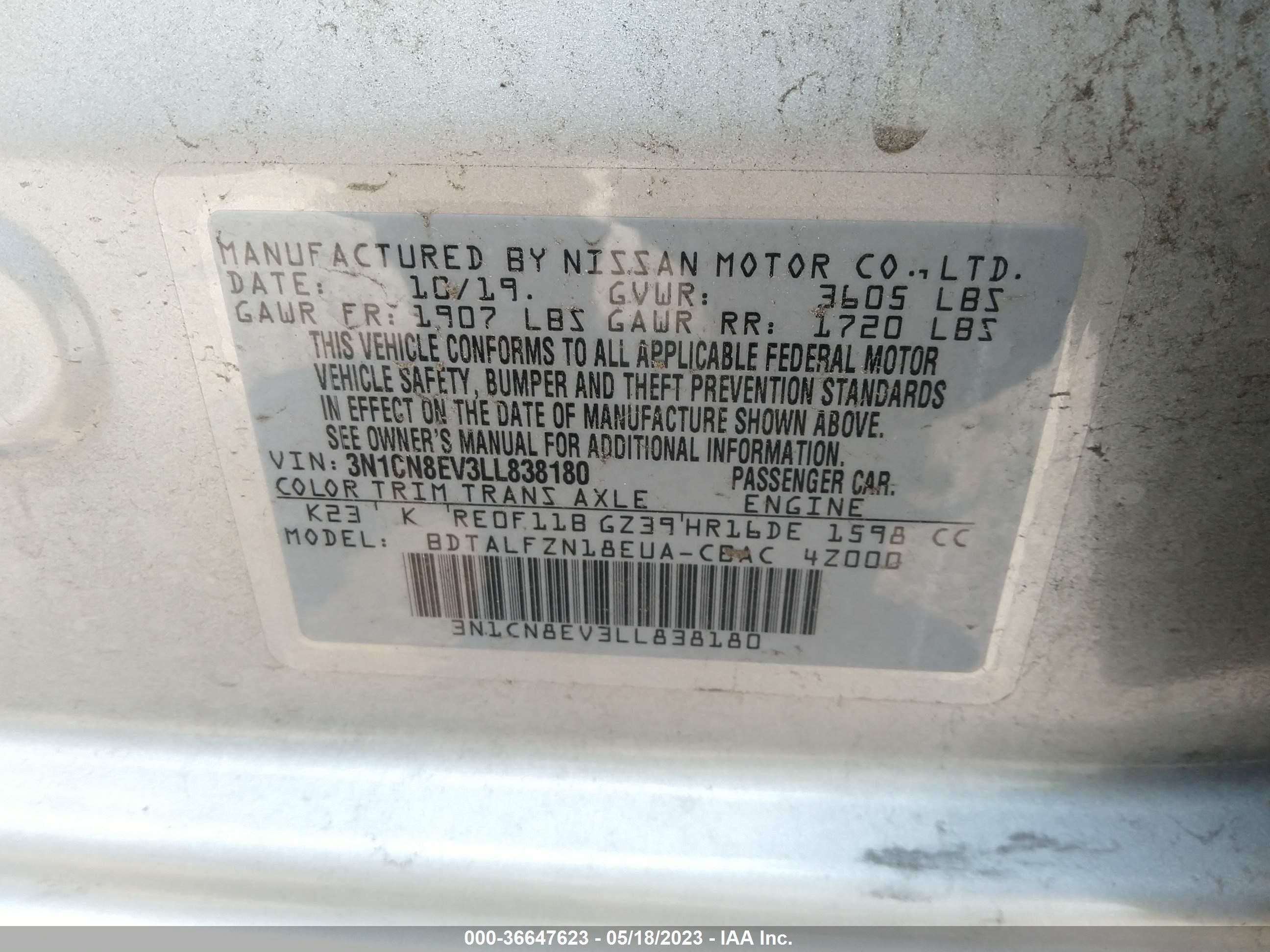 Photo 8 VIN: 3N1CN8EV3LL838180 - NISSAN VERSA 