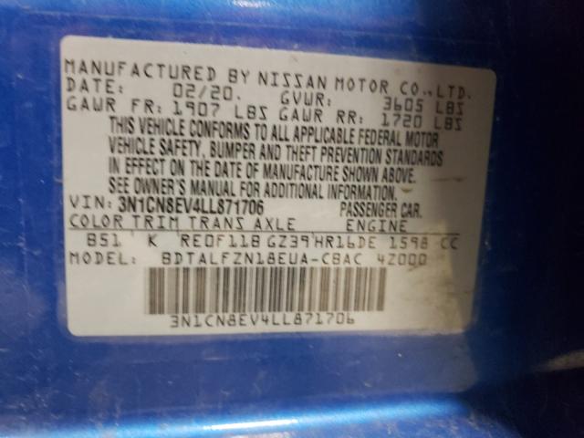 Photo 9 VIN: 3N1CN8EV4LL871706 - NISSAN VERSA SV 