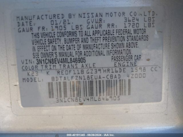 Photo 8 VIN: 3N1CN8EV4ML846905 - NISSAN VERSA 