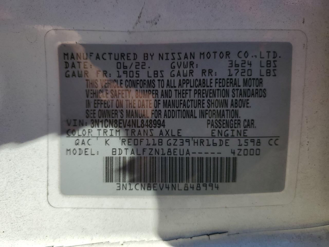 Photo 11 VIN: 3N1CN8EV4NL848994 - NISSAN VERSA 