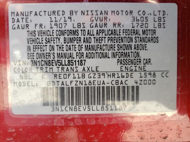 Photo 9 VIN: 3N1CN8EV5LL851187 - NISSAN VERSA SV 