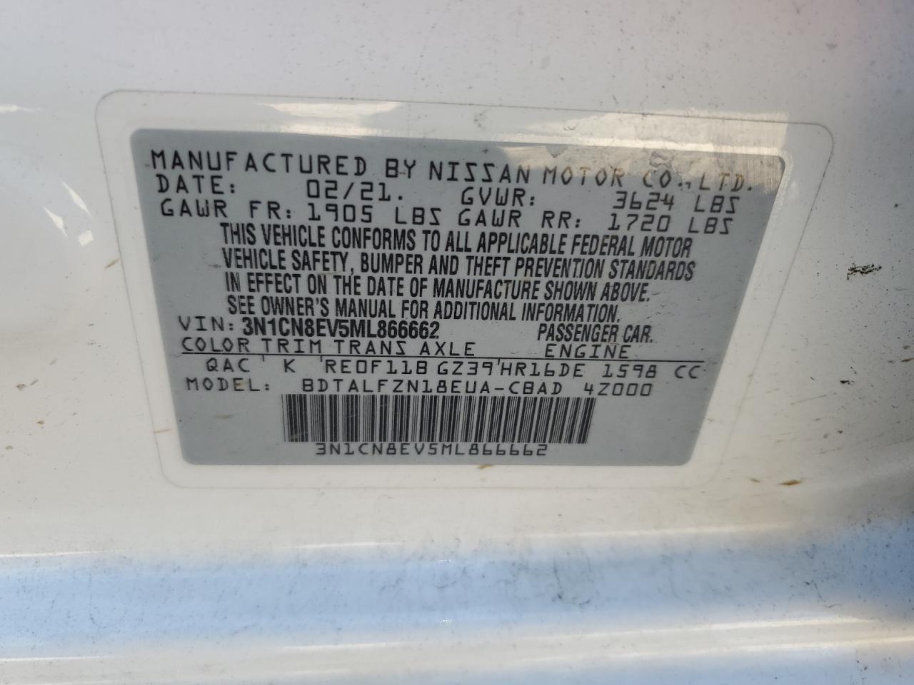 Photo 12 VIN: 3N1CN8EV5ML866662 - NISSAN VERSA 