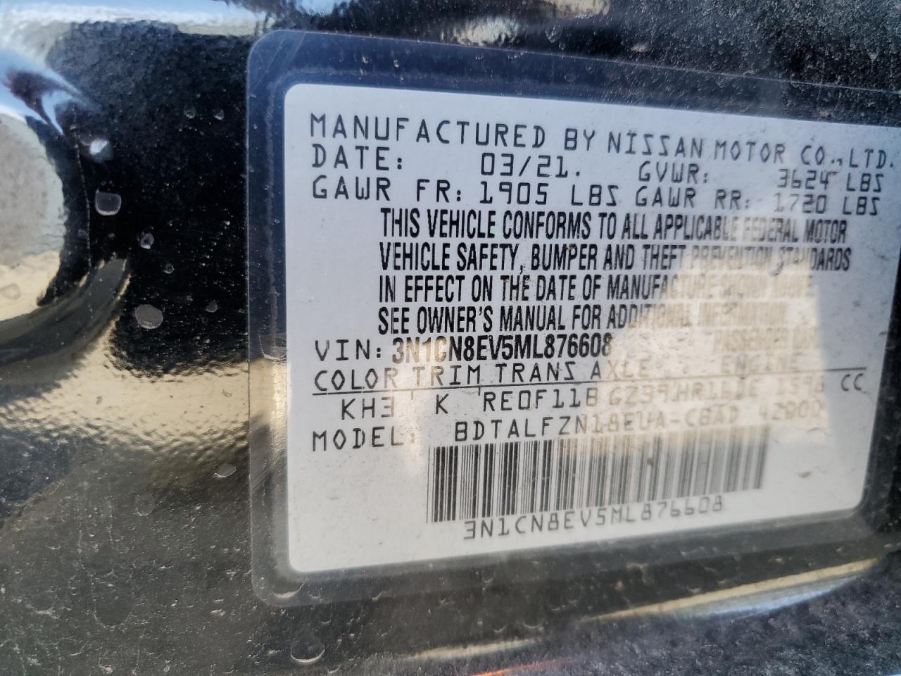 Photo 12 VIN: 3N1CN8EV5ML876608 - NISSAN VERSA 