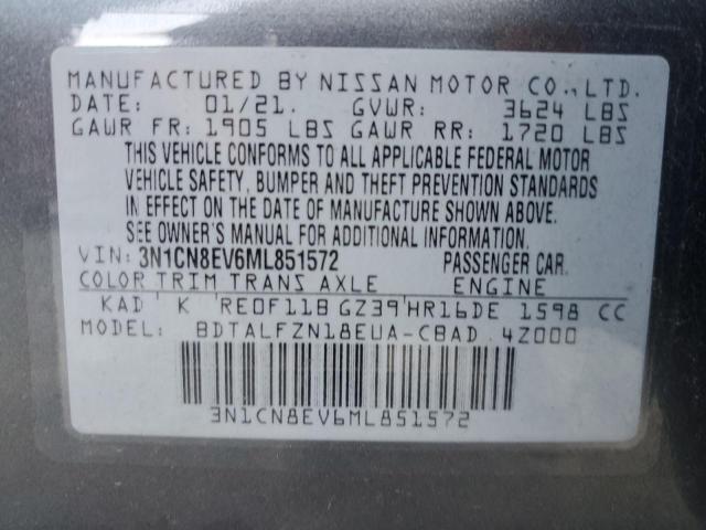 Photo 9 VIN: 3N1CN8EV6ML851572 - NISSAN VERSA SV 