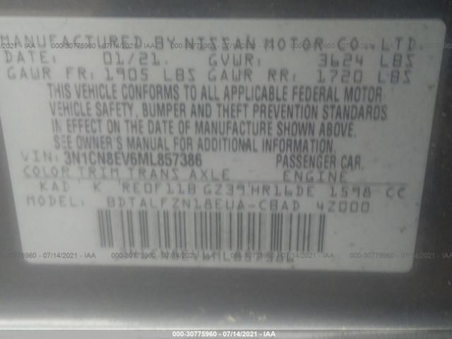 Photo 8 VIN: 3N1CN8EV6ML857386 - NISSAN VERSA 