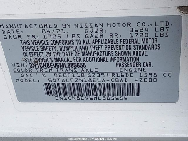 Photo 8 VIN: 3N1CN8EV6ML885656 - NISSAN VERSA 