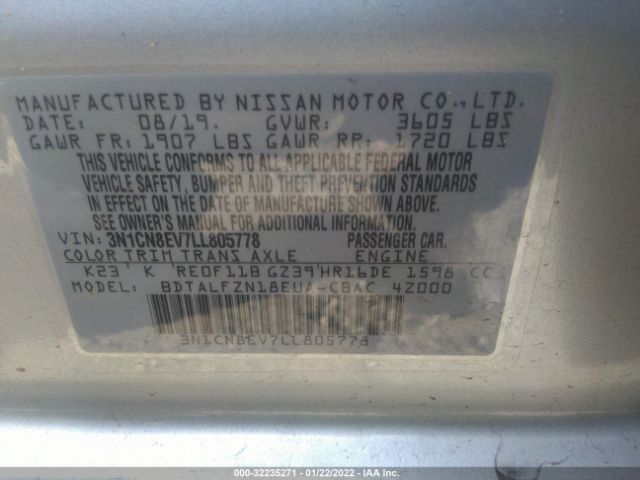 Photo 8 VIN: 3N1CN8EV7LL805778 - NISSAN VERSA 